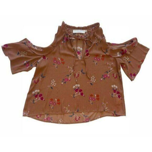 ASTR The Label Floral Print Cold shoulder Blouse V Neck flutter sleeve boho XS - Picture 1 of 4